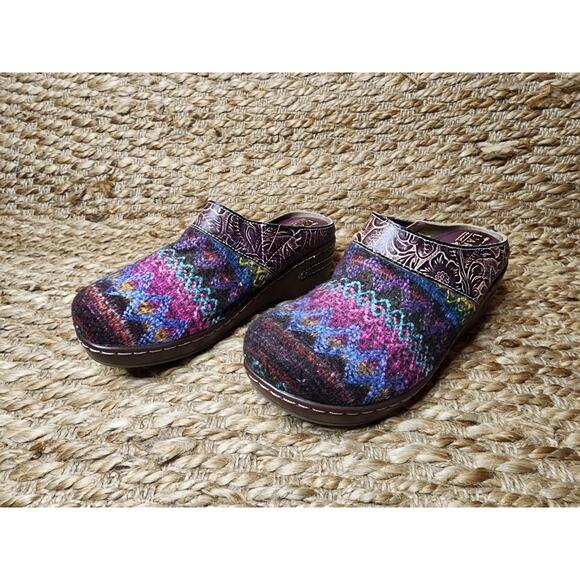 NEW L’Artiste Zigino Camel Multicolored Floral Leather Woven Slip-On Clogs Sz 37 - Picture 4 of 12